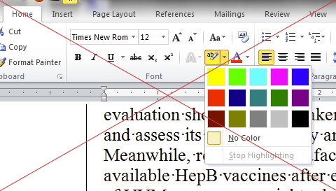 Screenshot: the difference between highlighting and text shading